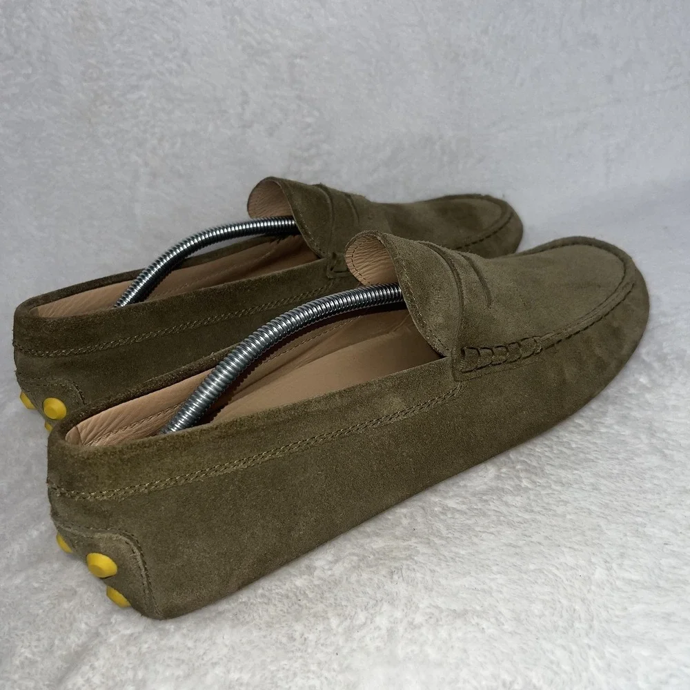 Tods Shoes Mens 10.5 Green Suede Gommino Driving Moccasins Made In Italy